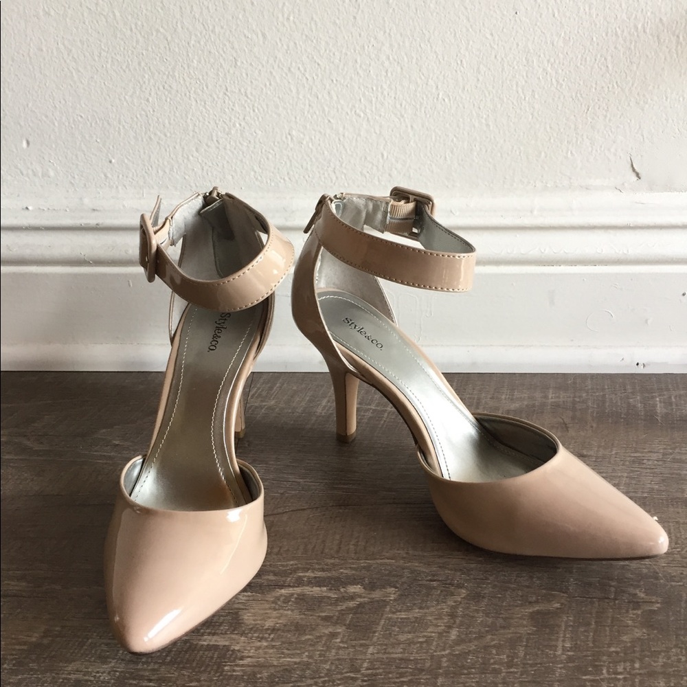 Nude ankle strap heels
